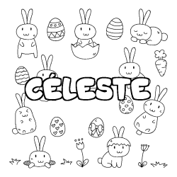 Coloriage pr&eacute;nom C&Eacute;LESTE - d&eacute;cor Paques