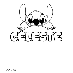 Coloriage pr&eacute;nom C&Eacute;LESTE - d&eacute;cor Stitch