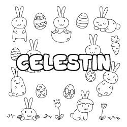 Coloriage pr&eacute;nom CELESTIN - d&eacute;cor Paques