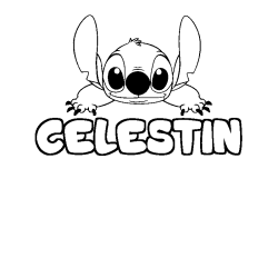 Coloriage prénom CELESTIN - décor Stitch