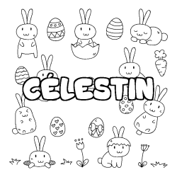 Coloriage pr&eacute;nom C&Eacute;LESTIN - d&eacute;cor Paques