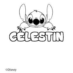 Coloriage pr&eacute;nom C&Eacute;LESTIN - d&eacute;cor Stitch