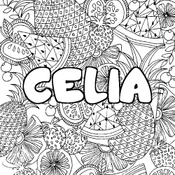 Coloriage prénom CELIA - décor Mandala fruits