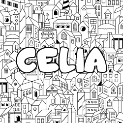 Coloriage prénom CELIA - décor Ville