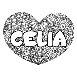 Coloriage prénom CÉLIA - décor Mandala coeur