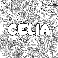Coloriage prénom CÉLIA - décor Mandala fruits