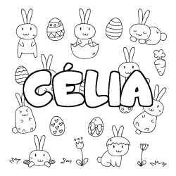 Coloriage pr&eacute;nom C&Eacute;LIA - d&eacute;cor Paques