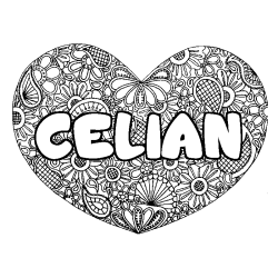 Coloriage prénom CELIAN - décor Mandala coeur