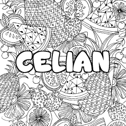 Coloriage prénom CELIAN - décor Mandala fruits