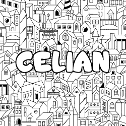 Coloriage prénom CELIAN - décor Ville