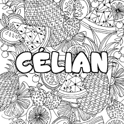 Coloriage prénom CÉLIAN - décor Mandala fruits
