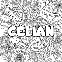 Coloriage pr&eacute;nom C&Eacute;LIAN - d&eacute;cor Mandala fruits