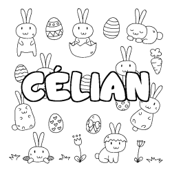 Coloriage pr&eacute;nom C&Eacute;LIAN - d&eacute;cor Paques
