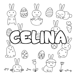 Coloriage pr&eacute;nom CELINA - d&eacute;cor Paques