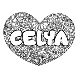 Coloriage prénom CELYA - décor Mandala coeur