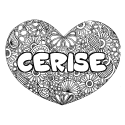 Coloriage prénom CERISE - décor Mandala coeur