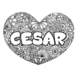 Coloriage prénom CESAR - décor Mandala coeur