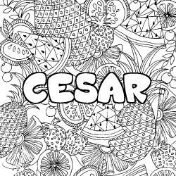 Coloriage prénom CESAR - décor Mandala fruits