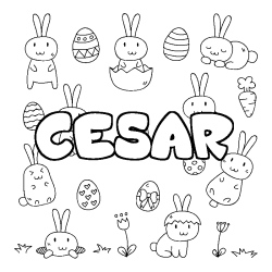 Coloriage prénom CESAR - décor Paques