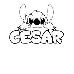 Coloriage prénom CESAR - décor Stitch