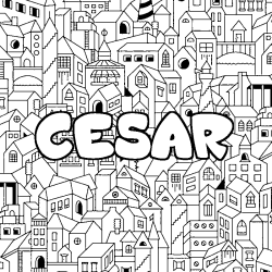 Coloriage prénom CESAR - décor Ville