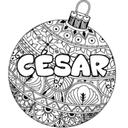 Coloriage pr&eacute;nom C&Eacute;SAR - d&eacute;cor Boule de No&euml;l