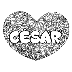 Coloriage pr&eacute;nom C&Eacute;SAR - d&eacute;cor Mandala coeur