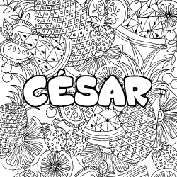 Coloriage pr&eacute;nom C&Eacute;SAR - d&eacute;cor Mandala fruits