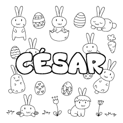 Coloriage pr&eacute;nom C&Eacute;SAR - d&eacute;cor Paques