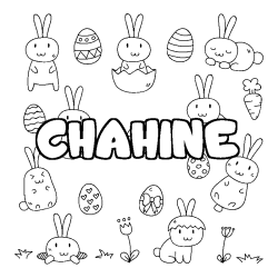 Coloriage pr&eacute;nom CHAHINE - d&eacute;cor Paques