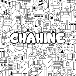 Coloriage pr&eacute;nom CHAHINE - d&eacute;cor Ville