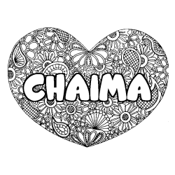 Coloriage prénom CHAIMA - décor Mandala coeur