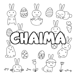 Coloriage pr&eacute;nom CHAIMA - d&eacute;cor Paques