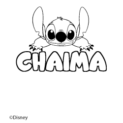 Coloriage pr&eacute;nom CHAIMA - d&eacute;cor Stitch