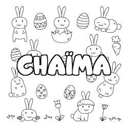 Coloriage pr&eacute;nom CHA&Iuml;MA - d&eacute;cor Paques