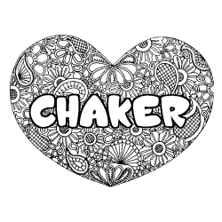 Coloriage pr&eacute;nom CHAKER - d&eacute;cor Mandala coeur