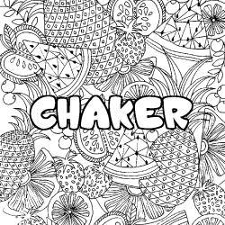 Coloriage pr&eacute;nom CHAKER - d&eacute;cor Mandala fruits