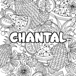 Coloriage prénom CHANTAL - décor Mandala fruits