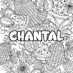 Coloriage pr&eacute;nom CHANTAL - d&eacute;cor Mandala fruits