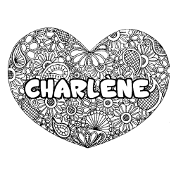 Coloriage pr&eacute;nom CHARL&Egrave;NE - d&eacute;cor Mandala coeur