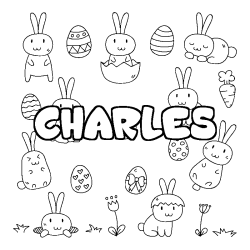 Coloriage prénom CHARLES - décor Paques