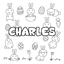 Coloriage pr&eacute;nom CHARLES - d&eacute;cor Paques