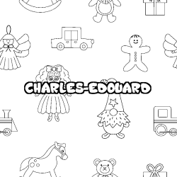 Coloriage prénom CHARLES-EDOUARD - décor Jouets