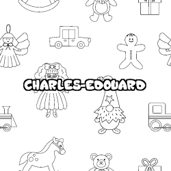 Coloriage pr&eacute;nom CHARLES-EDOUARD - d&eacute;cor Jouets