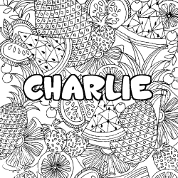 Coloriage prénom CHARLIE - décor Mandala fruits