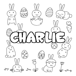 Coloriage pr&eacute;nom CHARLIE - d&eacute;cor Paques