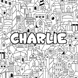 Coloriage pr&eacute;nom CHARLIE - d&eacute;cor Ville