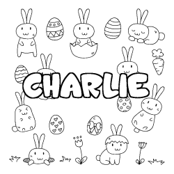Coloriage prénom CHARLIE - décor Paques