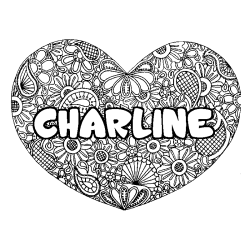 Coloriage prénom CHARLINE - décor Mandala coeur