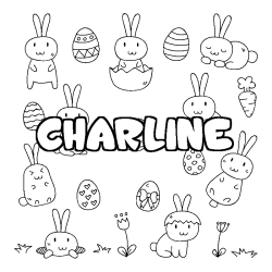 Coloriage prénom CHARLINE - décor Paques